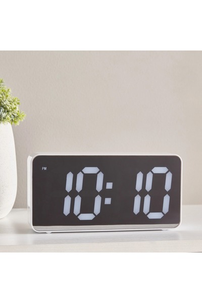Home Box Espiri Mirror Front LED Alarm Clock with Thermometer and Brightness Level Controls - 19.4x4.2x9.8 cm