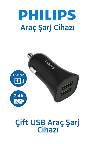 Philips Çift USB Araç Şarj Cihazı – 2.4A Hızlı Şarj, Çift Çıkışlı Oto Şarj Ad...