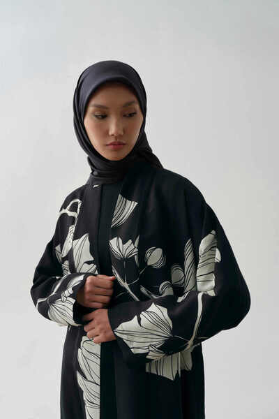 Tuğba Floral Çiçek Desenli Kimono - Siyah