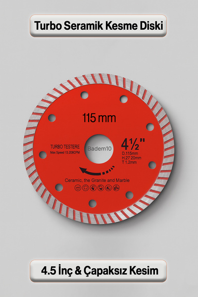 Badem10 115 mm 4.5 İnç Turbo Elmas Testere Turbo Kesim Kesici Çapaksız Hassas...