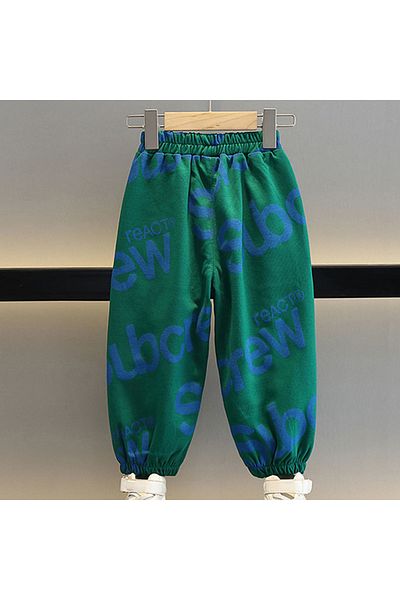 Generic Kids Elastic Waist Sweatpants Text Print for Unisex Green 100 (4Years)