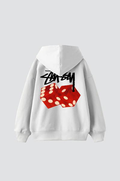 Tarzsokak Sts Red Dice Printed Oversize Unisex Alb