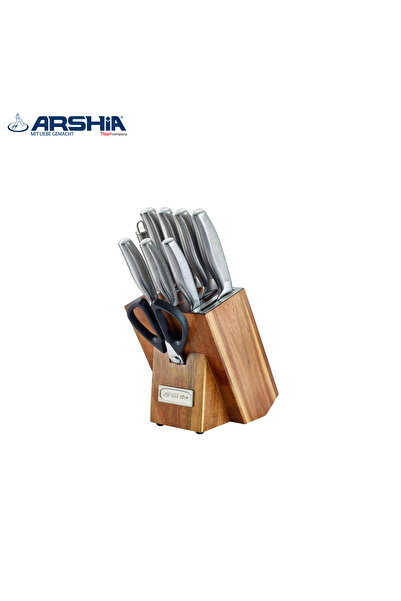Arshia 🔪 Arshia German Knife Set, 10 Pieces with Elegant Wooden Holder - Sharp Steel + 2-Year Warranty + Gift