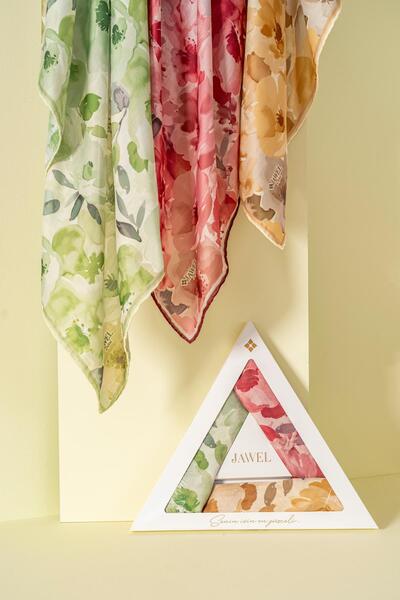 JAWEL Women's Peonia Soft Scarf Pack (Yellow-Cream Burgundy-Green)