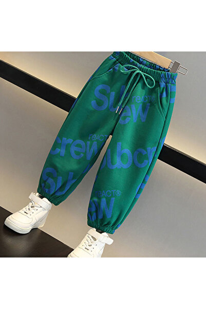 Generic Kids Elastic Waist Sweatpants Text Print for Unisex Green 100 (4Years)
