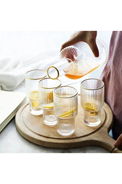 LUXXO Set sticlă apă 1.1L + 4 pahare 260ml, sticlă, Dune