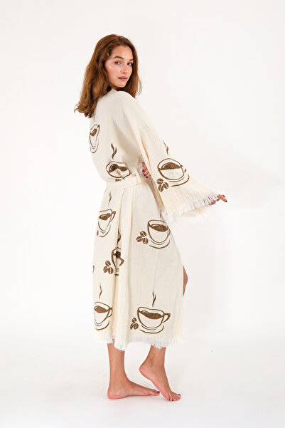 Befera Design Муслін кімоно 100% бавовна, кавовий принт, халат-кафтан, ранковий халат