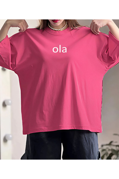LAND MODA Printed Letter Cotton Oversize Women's Tshirt Large Size
