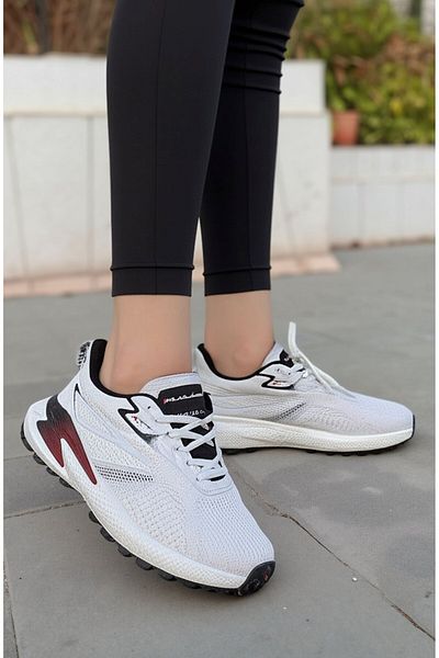 M.P. Imported Quality Lace-Up Walking Shoes Water Resistant White Burgundy