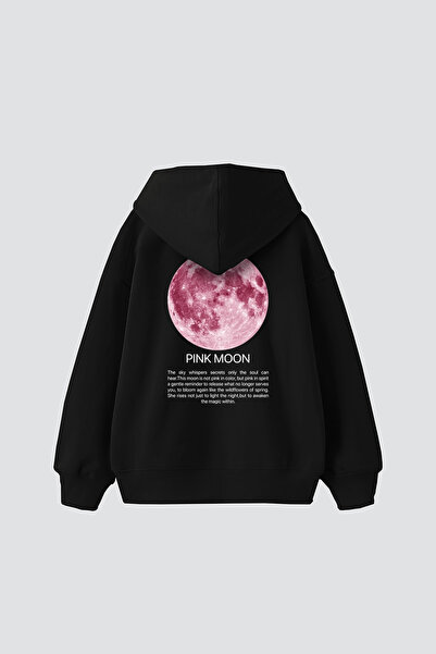 Tarzsokak Pink Moon Printed Oversize Unisex Negru