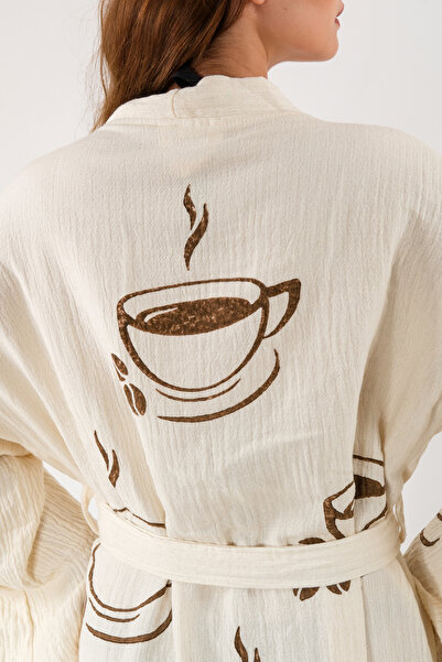 Befera Design Муслін кімоно 100% бавовна, кавовий принт, халат-кафтан, ранковий халат