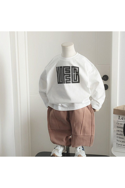 Generic Boys Long Sleeve Sweatshirt Crew Neck for Spring Autumn White 100 (4Years)