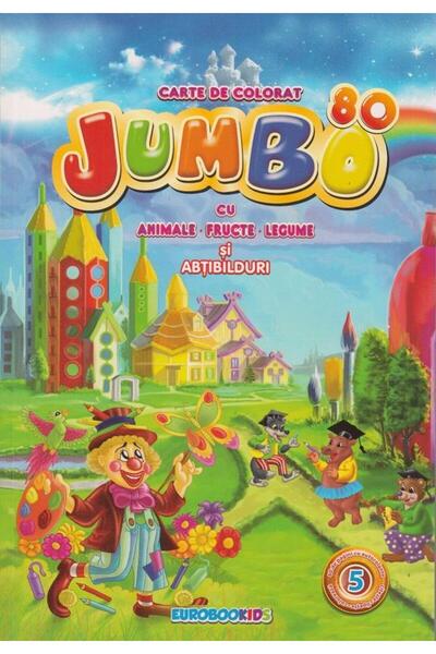 Editura Eurobookids Jumbo 80 - Carte de colorat cu animale, fructe, le