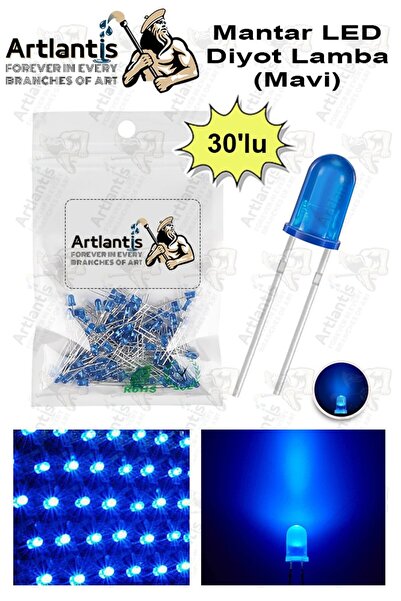 Artlantis Mavi Mantar Led Diyot Lamba 30 lu 1 Paket Mavi 4.8 mm Mini Mantar L...