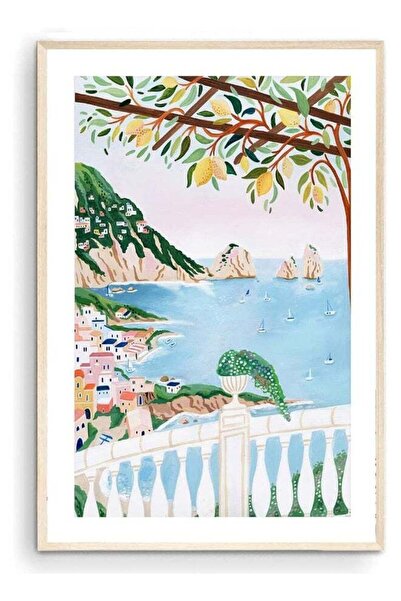 Emoda home Trove ملصق سفر لساحل أمالفي، كابري، إيطاليا (20×30 سم) بدون إطار