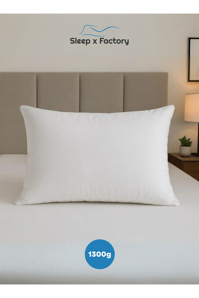 Sleep x Factory Premium Cotton Pillow – 300 Thread Count – 1300g – Soft & Breathable – Striped White