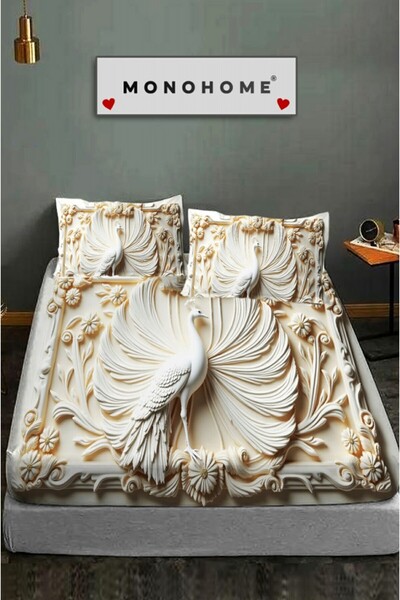MonoHome 100% Cotton Fitted Sheet Special Design 5D Digital 60 Wire Peacock