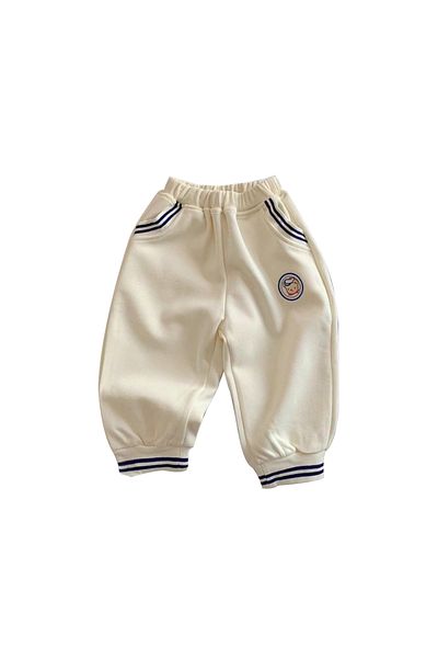 Generic Boys Elastic Waist Sweatpants with Cartoon Print, Comfortable Kids Pants Beige 120 (6 Years)