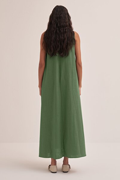 EBU Prive Γυναικείο αμάνικο φόρεμα από οργανικό βαμβάκι χακί