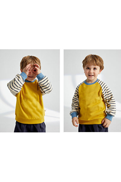 Generic Boys Long Sleeve Sweatshirt Stripe Raglan Crew Neck Blue 120 (6Years)