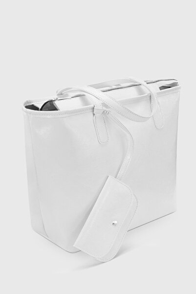 Housebags Cüzdan Aksesuarlı Beyaz Büyük Kapasiteli Suya Dayanıklı Shopper Çan...