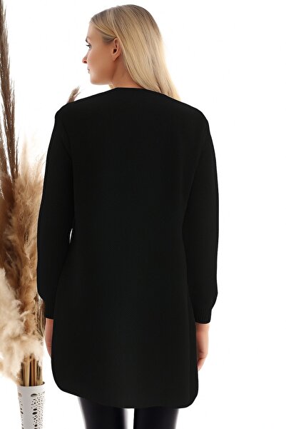 Marvine Γυναικεία πλεκτή ζακέτα με μακριά μανίκια με τσέπες μαύρη