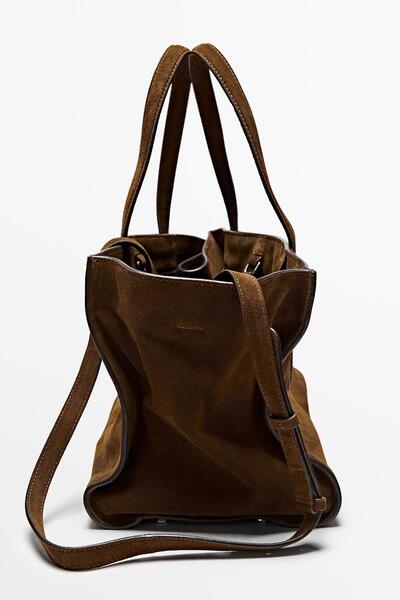 Massimo Dutti Kalın süet deri orta boy ikon çanta