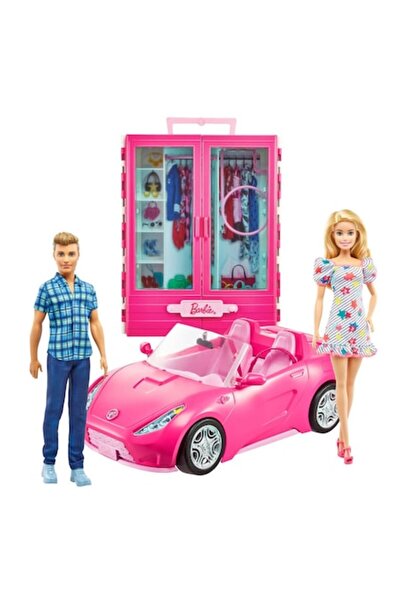 Barbie Set 2 păpuși și Ken, dulap de îmbrăcat și plecat, garderobă și mașină