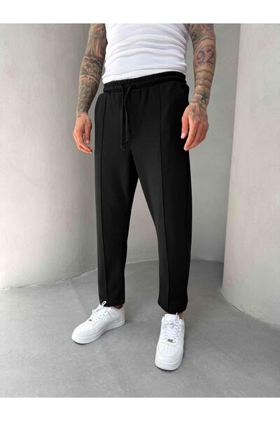 KağanKY Pantaloni Boyfriend din țesătură neagră Waffle