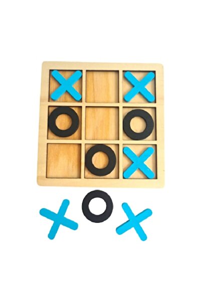 Dali Jucărie de lemn Tic Tac Toe pentru copii, 14,3 cm, albastru-negru