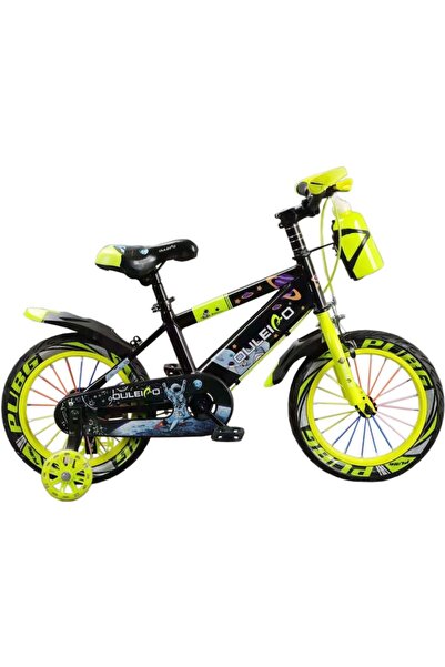 JHT Bicicletă pentru copii 5-7 ani cu roți de antrenament și bidon de apă, 16 inch, galbenă