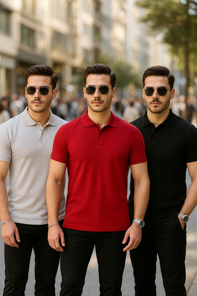 COMBİNE MİCHAİL Men's 3 Pack Short Sleeve Polo Neck T-Shirt