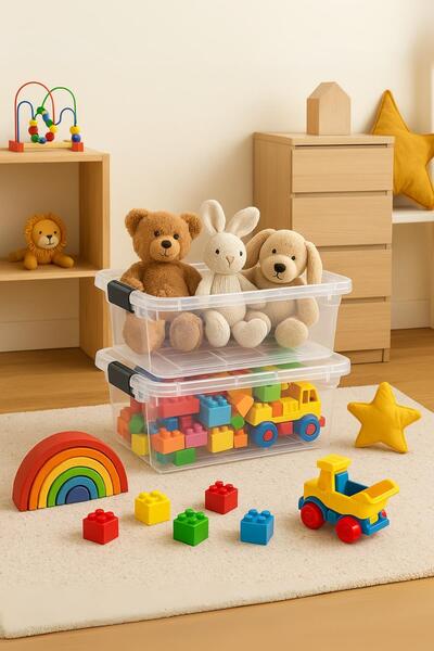 EWs 2-Piece Transparent Storage Box & Organizing Box & Toy Box 34 Lt