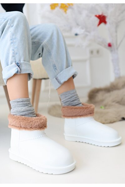 Skygo Mordi White Oval Toe Waterproof Boots with Fur Inside