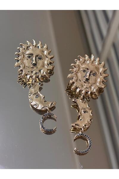 ZEYNVA Large Sun and Moon Steel Earrings