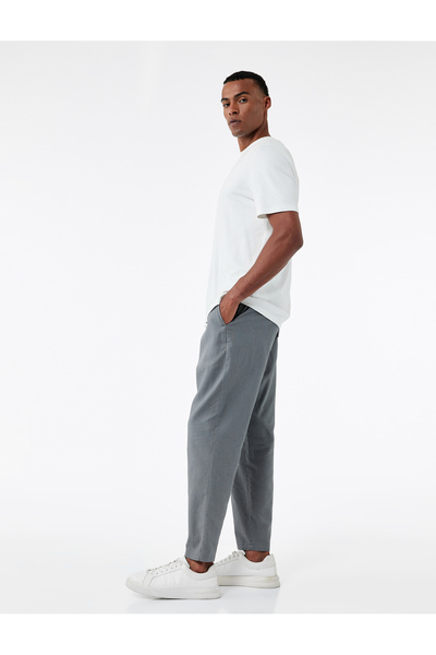 Koton Linen Cotton Blended Summer Chino Pants with Lace-Up Waist