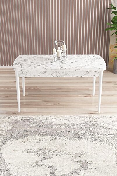 SHOOVVEL Lamina Beyaz Mermer MDF 80X132 Ahşap Ayaklı Açılır ÜstKalite Mutfak Masası,Yemek Masası,Salon Masası