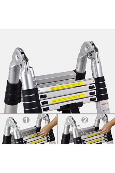 ASVERA Elmas Serisi - 7+7 Basamaklı Çift Yönlü Teleskopik Alüminyum Merdiven 4.4 m EN131