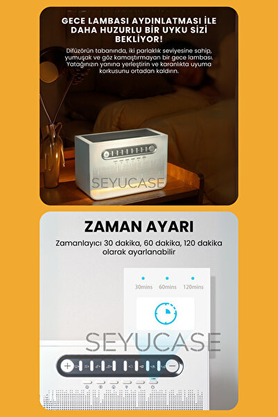 SEYUCASE 8 Farklı Doğa Sesli Hava Nemlendirici Bluetooth Hoparlör Difüzörlü Aromaterapi RGB Gece Lambası