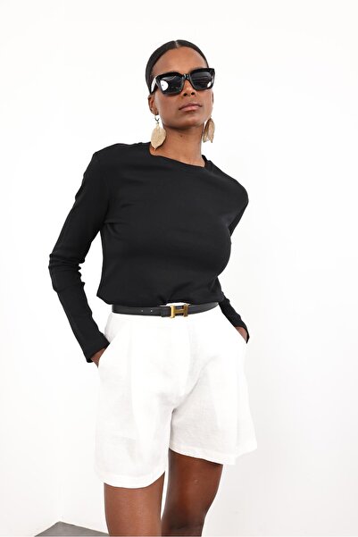 5in1Canpolat Black Long Sleeve Basic T-Shirt 1103