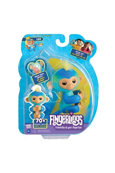 COBI Figurină interactivă, Cobi, Fingerlings Maimuța Leo, 70 de sunete și reacții, albastră