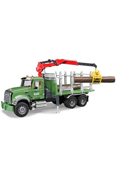 Bruder Camion lemne - Mack Granite, cu macara de incarcare, graifer si 3 busteni