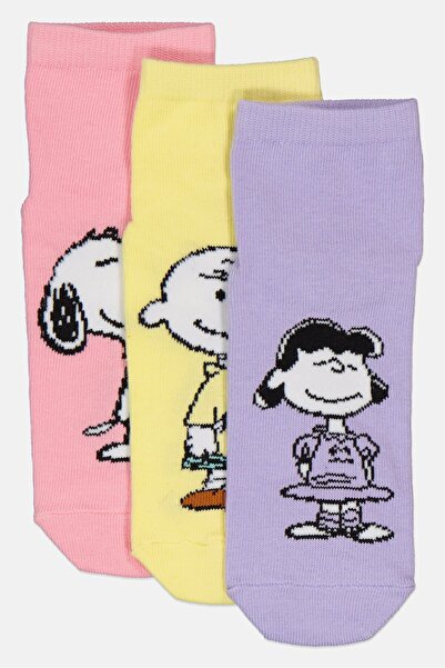 PEANUTS جوارب كاحل للبنات، 3 أزواج، متعددة الألوان