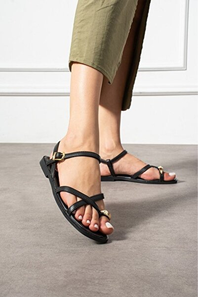 KAZAX Nordi Black Leather Belted Sandals