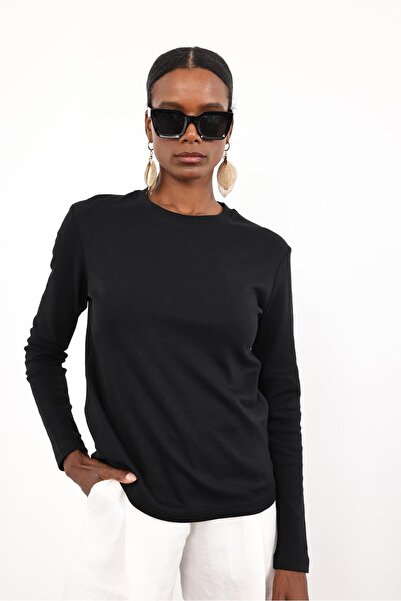 5in1Canpolat Black Long Sleeve Basic T-Shirt 1103