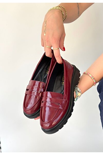 idimilla Narli Burgundy Patent Leather Oxford Shoes