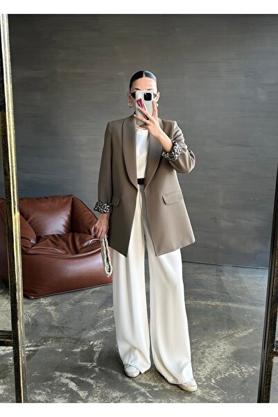 solena sln Women's Shawl Collar Leopard Lined Blazer Jacket