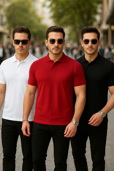 COMBİNE MİCHAİL Men's 3 Pack Short Sleeve Polo Neck T-Shirt