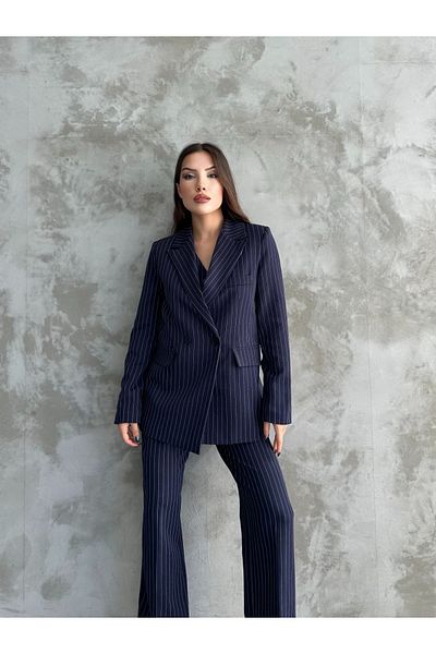 Moda İkra Jacket Vest Palazzo Pants Striped 3-Piece Suit