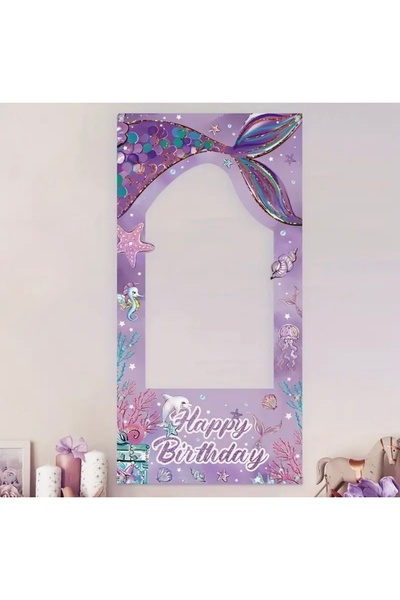 Mor Renkli “Happy Birthday” Yazılı Deniz Kızı Mermaid Temalı Doğum Günü Hatıra Fotoğraf Çerçevesi